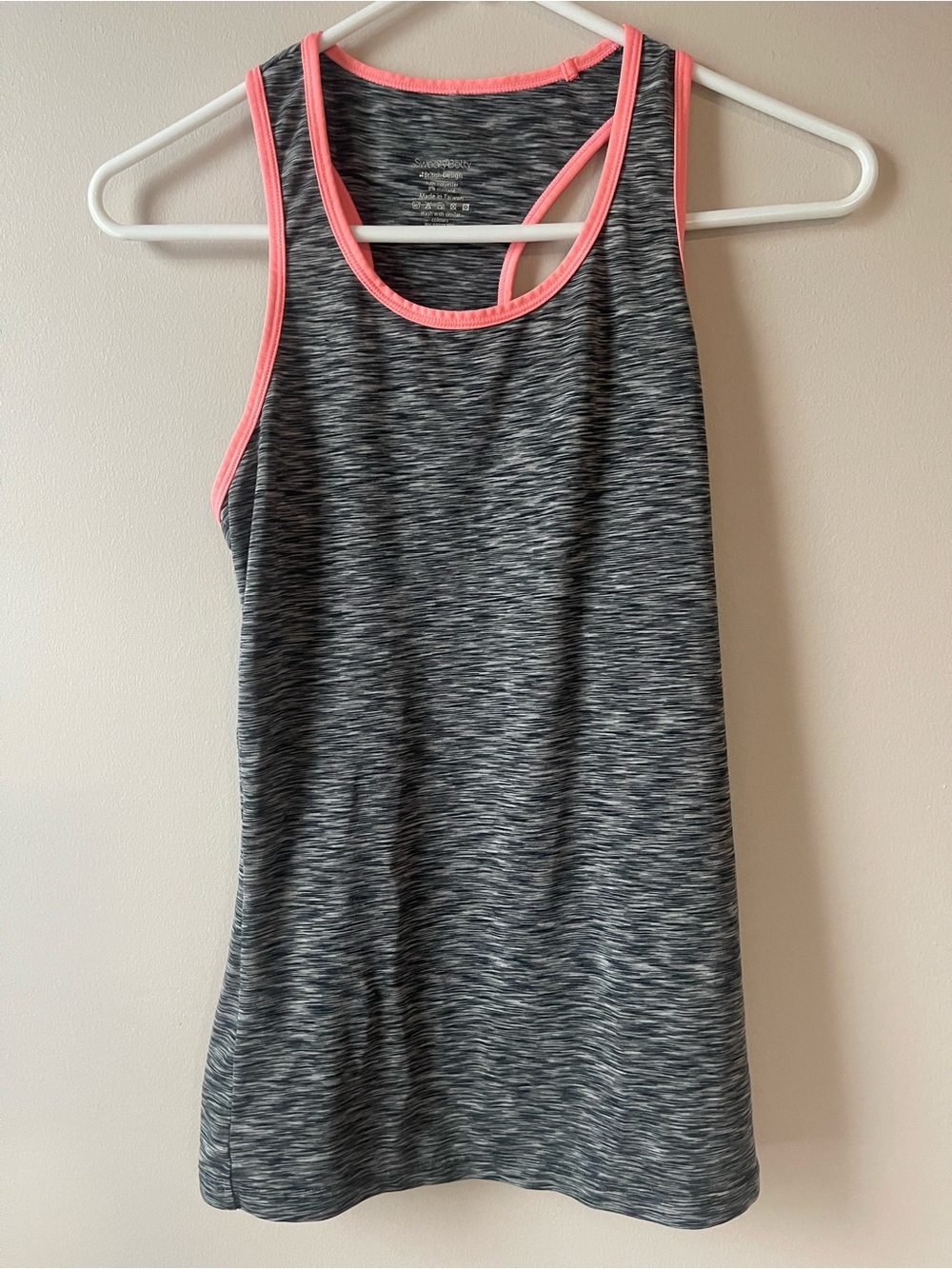 Sweaty Betty Gray Heather Racerback Tank with Coral Trim